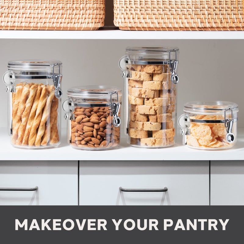 Oggi 4pc Clear Canister Set with Clamp Lids & Spoons - Airtight Food Storage Containers, Ideal for Kitchen & Pantry Storage of Bulk, Dry Food Including Flour, Sugar, Coffee, Rice, Tea, Spices & Herbs - Image 3