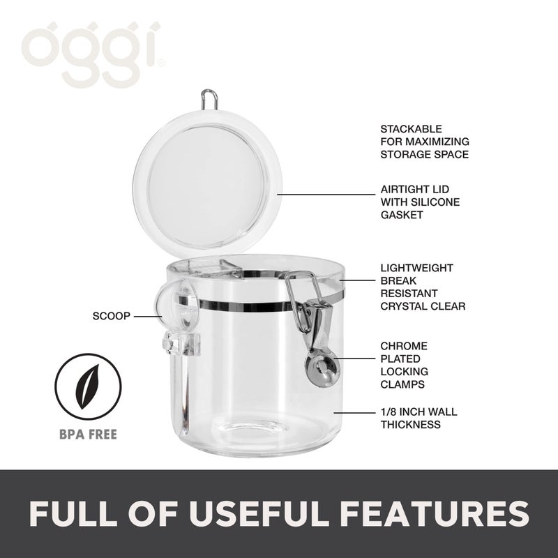 Oggi 4pc Clear Canister Set with Clamp Lids & Spoons - Airtight Food Storage Containers, Ideal for Kitchen & Pantry Storage of Bulk, Dry Food Including Flour, Sugar, Coffee, Rice, Tea, Spices & Herbs - Image 2