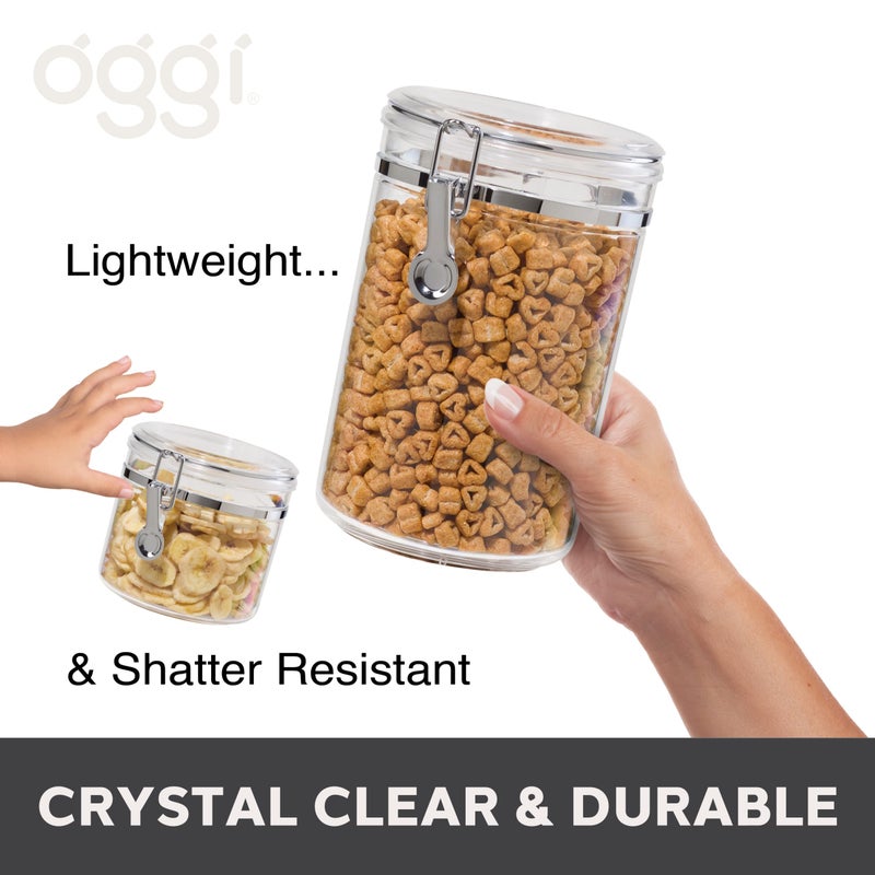 Oggi 4pc Clear Canister Set with Clamp Lids & Spoons - Airtight Food Storage Containers, Ideal for Kitchen & Pantry Storage of Bulk, Dry Food Including Flour, Sugar, Coffee, Rice, Tea, Spices & Herbs - Image 4