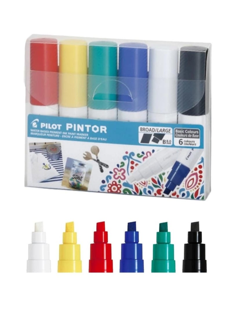 PILOT مجموعة أقلام الطلاء المائية من بايلوت - 6 ألوان أساسية - حجم عريض/كبير 8.0 مم - Image 1