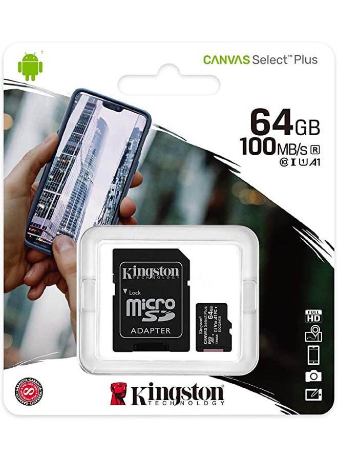 كينغستون بطاقة Micsdxc Micro Sd مع محول Canvas Select Plus - 64 جيجا بايت