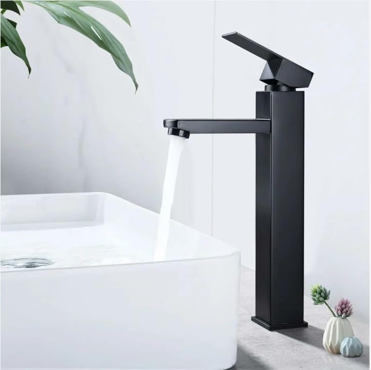 Nirant Bathroom Basin Tall Faucet Basin Mixer Tap for Hot and Cold Water Tall Body Aerator Spout Lavatory Vanity Basin Tap Black Body Black Black 12INCH Short - Image 1