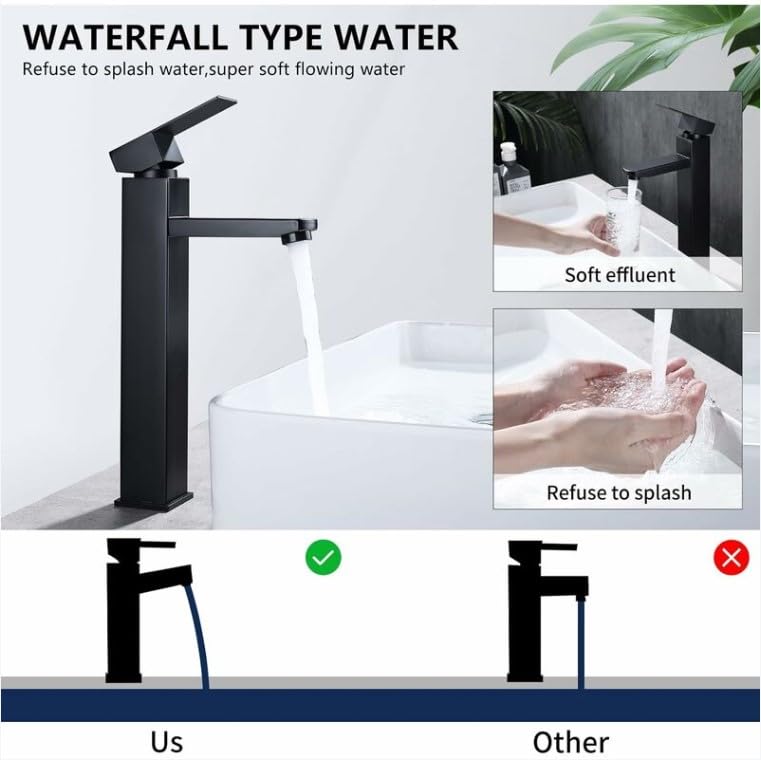 Nirant Bathroom Basin Tall Faucet Basin Mixer Tap for Hot and Cold Water Tall Body Aerator Spout Lavatory Vanity Basin Tap Black Body Black Black 12INCH Short - Image 4