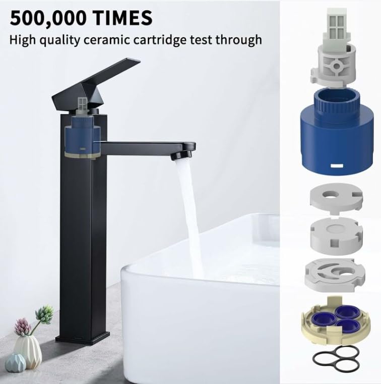 Nirant Bathroom Basin Tall Faucet Basin Mixer Tap for Hot and Cold Water Tall Body Aerator Spout Lavatory Vanity Basin Tap Black Body Black Black 12INCH Short - Image 3