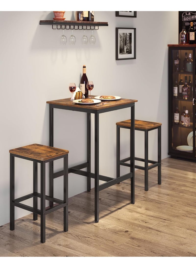 3-Piece Bar Table and Stools Set, Industrial High Table with 2 Chairs, Space-Saving Dining Set for Kitchen, Breakfast Nook, Home Bar – Rustic Brown & Black - Image 3