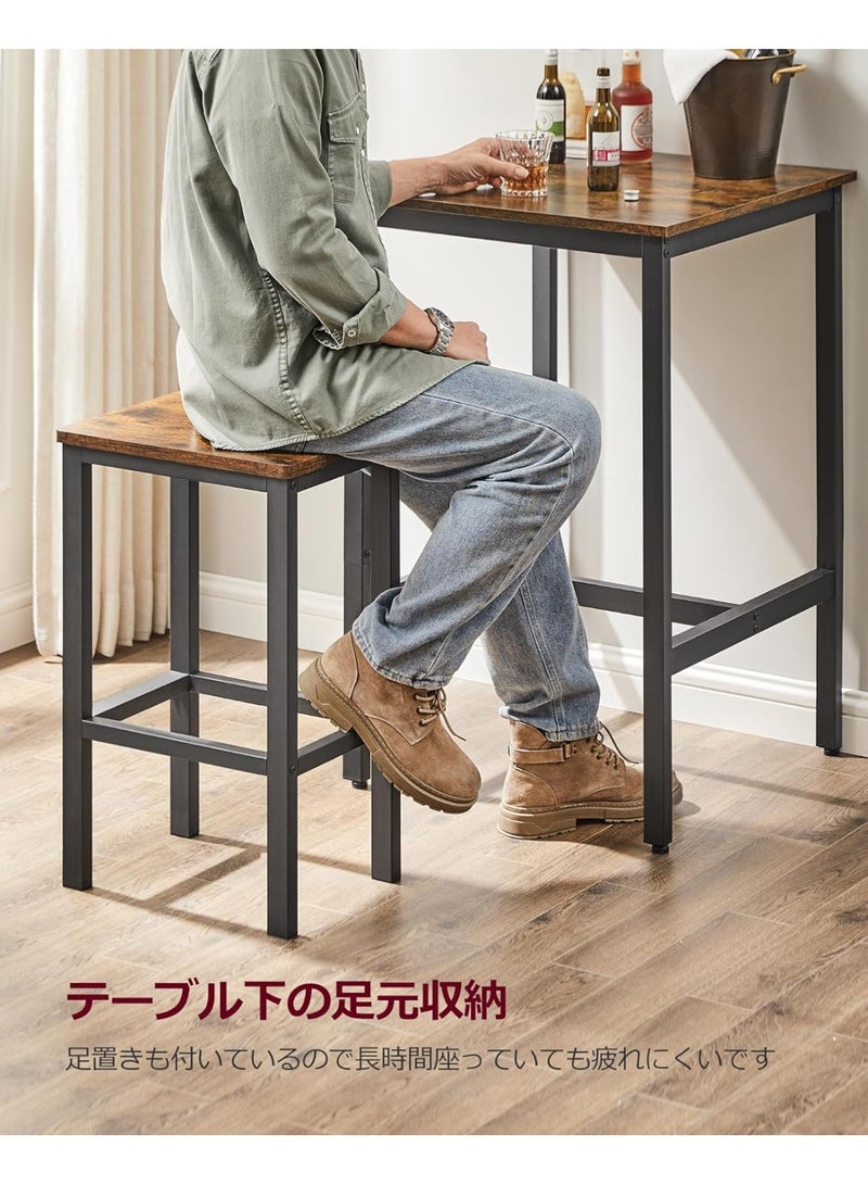 3-Piece Bar Table and Stools Set, Industrial High Table with 2 Chairs, Space-Saving Dining Set for Kitchen, Breakfast Nook, Home Bar – Rustic Brown & Black - Image 5