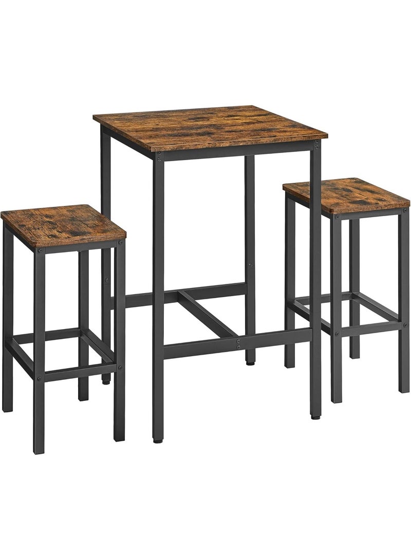 3-Piece Bar Table and Stools Set, Industrial High Table with 2 Chairs, Space-Saving Dining Set for Kitchen, Breakfast Nook, Home Bar – Rustic Brown & Black - Image 1