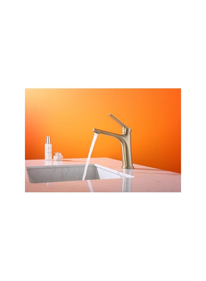 The Bros Single Lever Basin Mixer Heavy Duty Wash Basin Faucet Cold & Hot Water Bathroom Faucet Lavatory Vanity Tap (Matte Gold) - Image 2