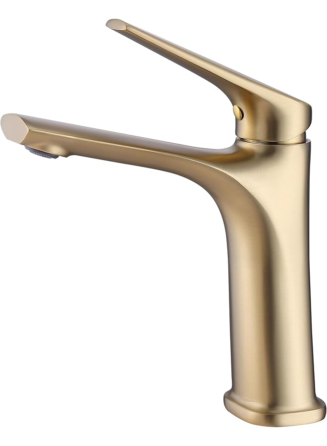 The Bros Single Lever Basin Mixer Heavy Duty Wash Basin Faucet Cold & Hot Water Bathroom Faucet Lavatory Vanity Tap (Matte Gold) - Image 1