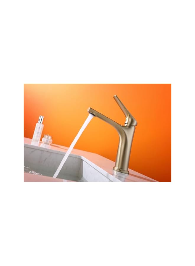 The Bros Single Lever Basin Mixer Heavy Duty Wash Basin Faucet Cold & Hot Water Bathroom Faucet Lavatory Vanity Tap (Matte Gold) - Image 3