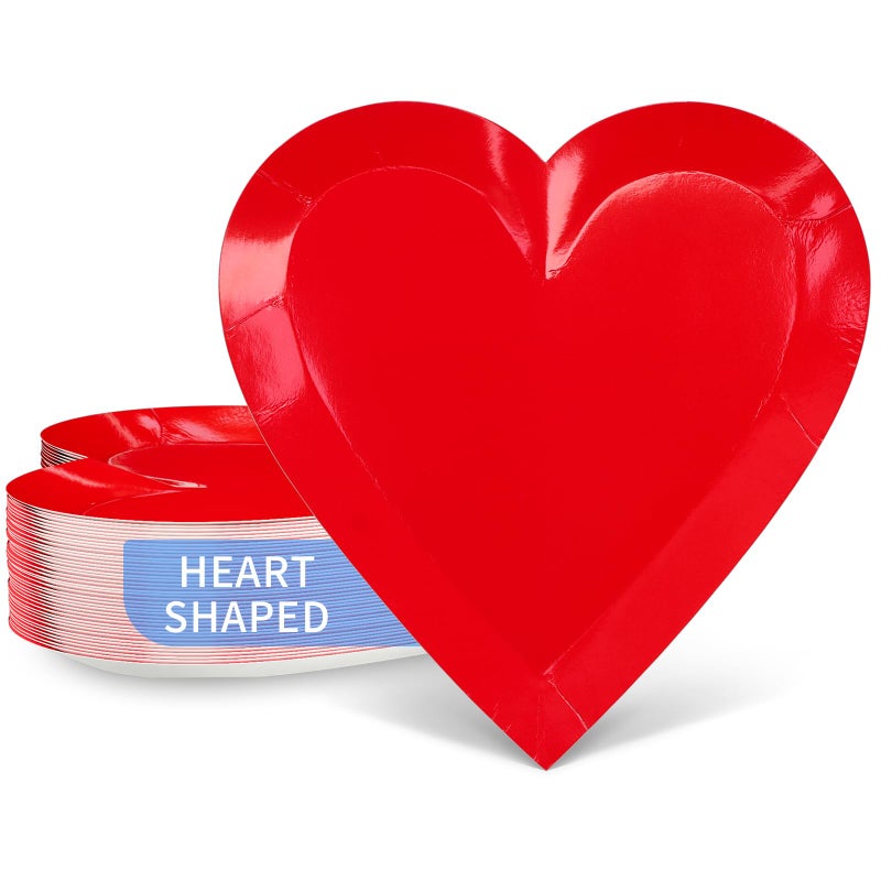 DYLIVeS Red Heart Shaped Dessert Plates 9 Disposable Love Paper Plates  Heart Party Decorations  Supplies for Graduation Holiday Picnic Birthday Party Bridal Shower 40 Count