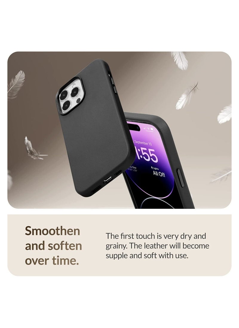Raxoom For iPhone 14 Pro Max European Nappa Leather Case - Smoothen and Soften Over Time - Compatible with Magsafe - Image 4