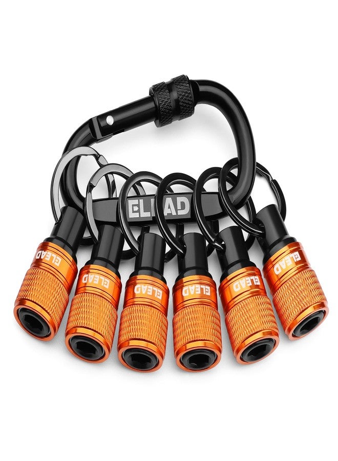 ELEAD 6-Piece Bit Holder Key Chain, 1/4 inch Orange Hex Shank Bit Holders, Quick Release Design with Keychain Carabiner for Nut Driver, Screwdriver & Drill Bits, Tools Gifts for Men - Image 1