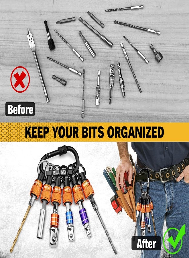 ELEAD 6-Piece Bit Holder Key Chain, 1/4 inch Orange Hex Shank Bit Holders, Quick Release Design with Keychain Carabiner for Nut Driver, Screwdriver & Drill Bits, Tools Gifts for Men - Image 4