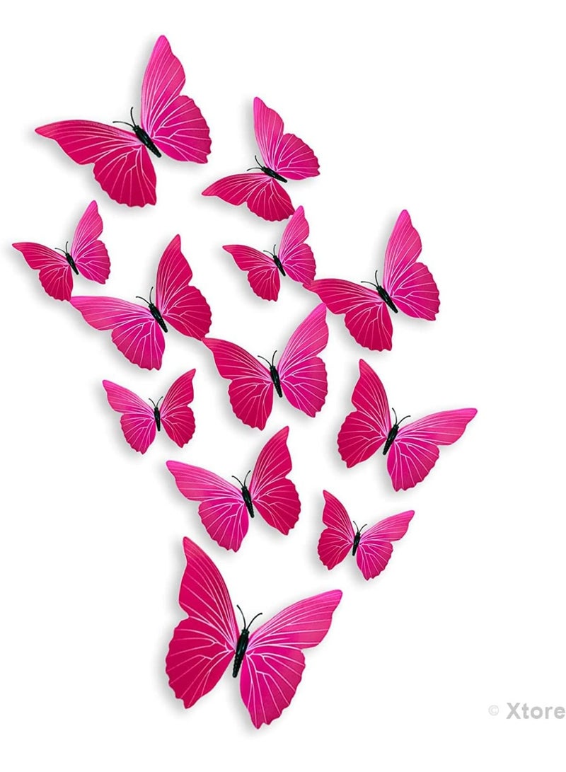 Xtore 12pcs 3D Home Decor Pink Butterfly | Beautiful Decor Item | Comes with Sticking pad - (Set of 12, Shaded Pink) - Image 5