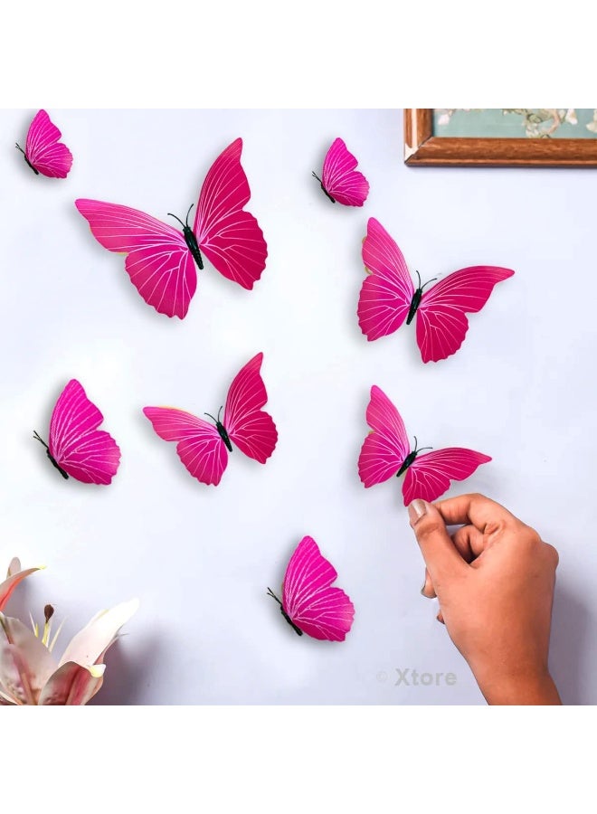 Xtore 12pcs 3D Home Decor Pink Butterfly | Beautiful Decor Item | Comes with Sticking pad - (Set of 12, Shaded Pink) - Image 3