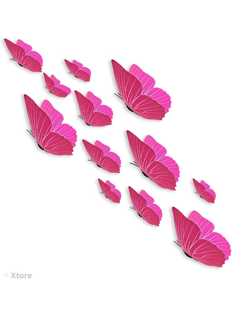 Xtore 12pcs 3D Home Decor Pink Butterfly | Beautiful Decor Item | Comes with Sticking pad - (Set of 12, Shaded Pink) - Image 2