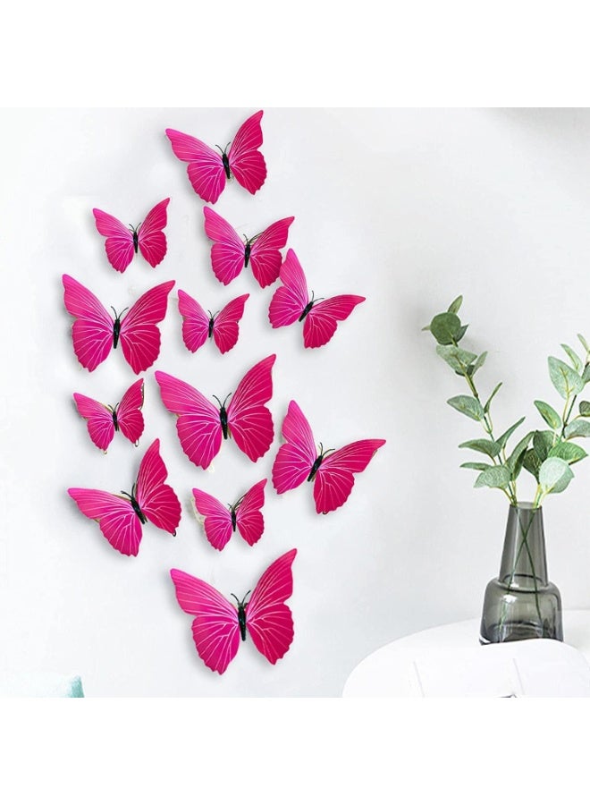 Xtore 12pcs 3D Home Decor Pink Butterfly | Beautiful Decor Item | Comes with Sticking pad - (Set of 12, Shaded Pink) - Image 4