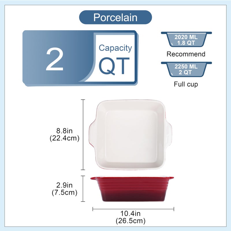 LOVECASA 8x8 inch Baking Pan, 2 Quart Square Cake Pan Baking Dish for Oven, Stoneware Brownie Pan Non-Stick, Casserole Baking Pan with Handle,Ceramic Bread Pans for Baking, Red - Image 2