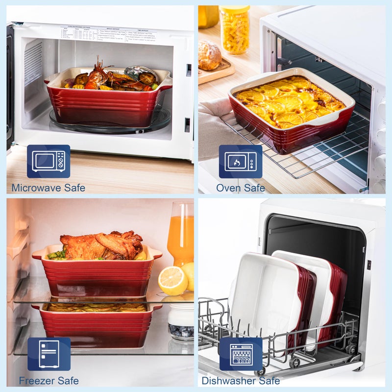 LOVECASA 8x8 inch Baking Pan, 2 Quart Square Cake Pan Baking Dish for Oven, Stoneware Brownie Pan Non-Stick, Casserole Baking Pan with Handle,Ceramic Bread Pans for Baking, Red - Image 5