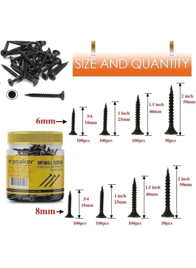 Poaker Fine Thread Drywall Screws - Suitable For Drywall Or Wallboard To Metal Or Wood Studs And Joists (8Mm, 2 Inch (50Pcs)) - Image 2