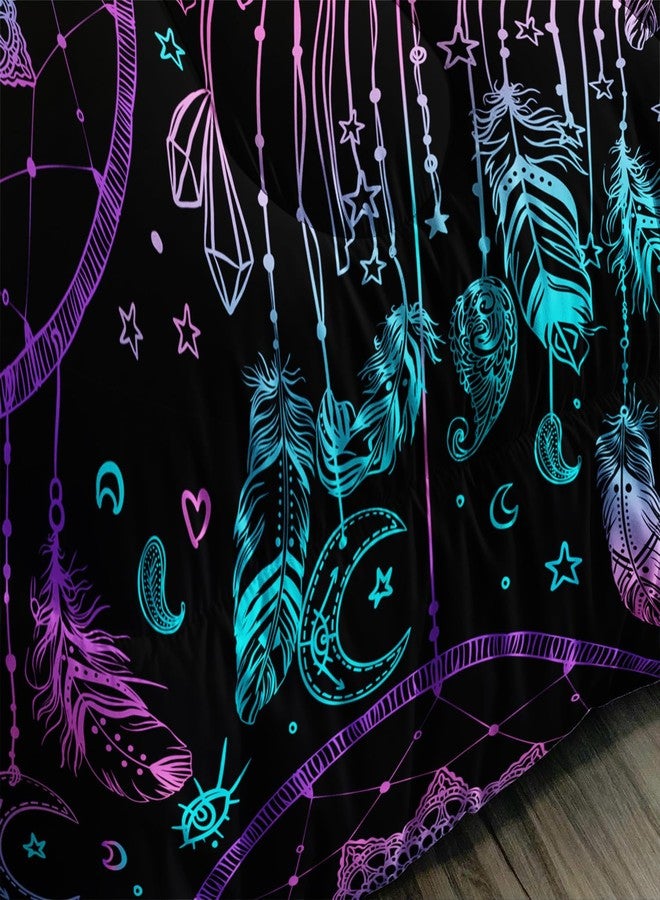 AILONEN Dreamcatcher Comforter Set Queen Size, Purple Feather Print Duvet Set,Bohemian Mandala Bedding Set for Boys Girls,Galaxy Dream Catcher Duvet Set 3 Pieces, 1 Quilt and 2 Pillowcases - Image 4