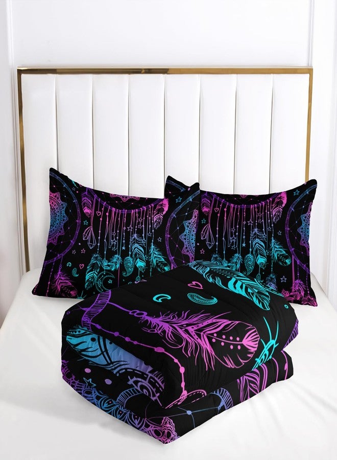 AILONEN Dreamcatcher Comforter Set Queen Size, Purple Feather Print Duvet Set,Bohemian Mandala Bedding Set for Boys Girls,Galaxy Dream Catcher Duvet Set 3 Pieces, 1 Quilt and 2 Pillowcases - Image 5
