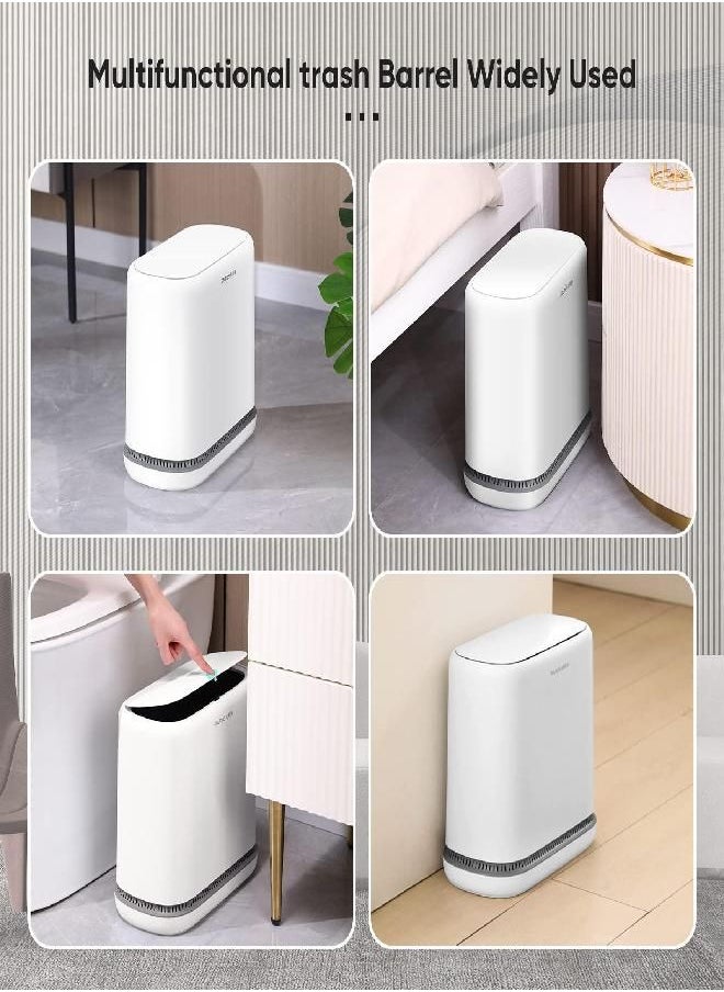 Joybos - JOYBOS Adsorption Bathroom Trash Can with Lids,Kitchen Wastebasket with Press Type Lid,15L Dogproof Slim Plastic Narrow Garbage Can,4 Gallon Garbage Bin for Home,Office and Narrow Place - Image 1