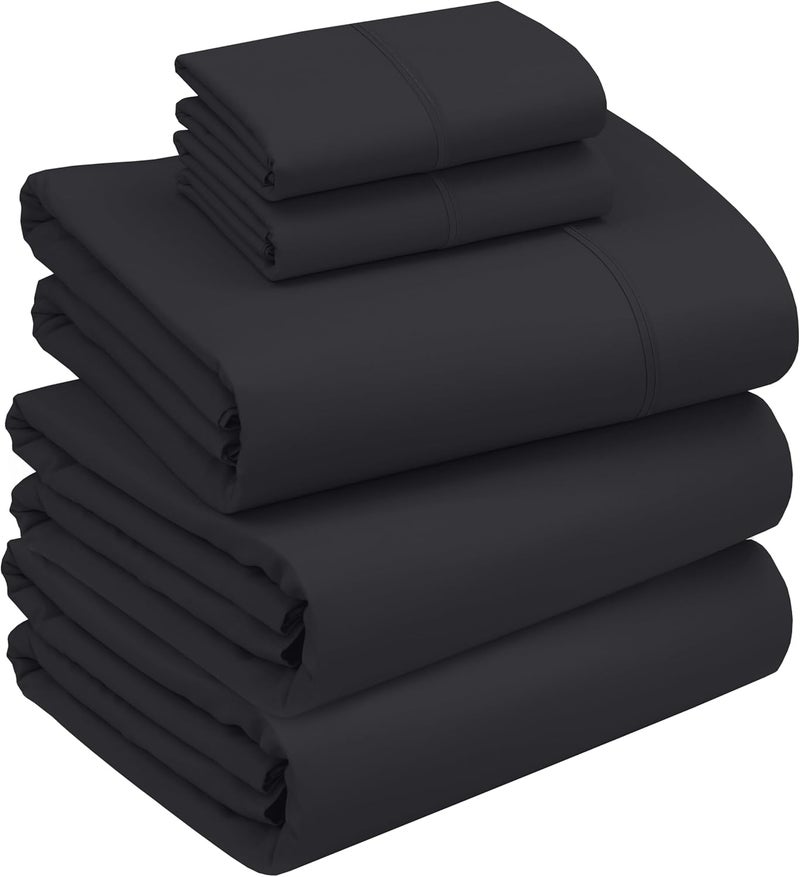 Ruvanti 100% Cotton Sheets – Split King Size Percale Bedding, Cooling & Breathable, Durable with a Crisp, Soft & Comfortable Feel, 16" Deep Pocket, 5-Piece Set, Jet Black - Image 1