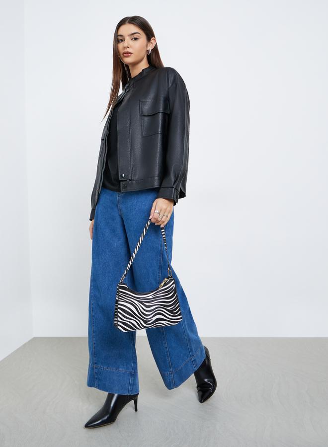 ستايلي جاكيت بومبر بقصة عادية وجلد صناعي - Image 2