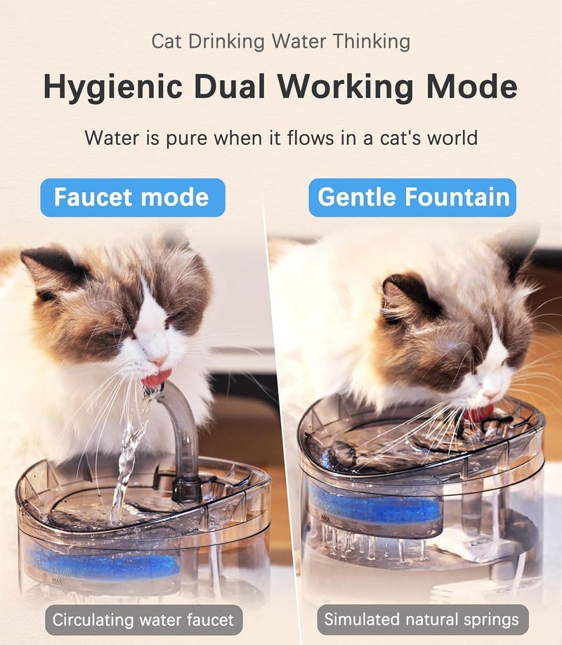 Parner Cat Drinking Fountain, Water Dispenser for Cats with Water Level Window, Cat Flower Art Water Bowl with 4 Pieces, Hygiene Filter, Pet Drinking Fountain with LED Light (Transparent, 2 litres) - Image 3