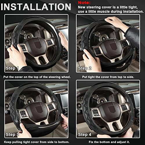 GIANT PANDA Steering Wheel Cover for Dodge Ram 1500 - Car Steering Wheel Covers for Dodge Ram 2500 3500 15.5-16 inch - Black - Image 5