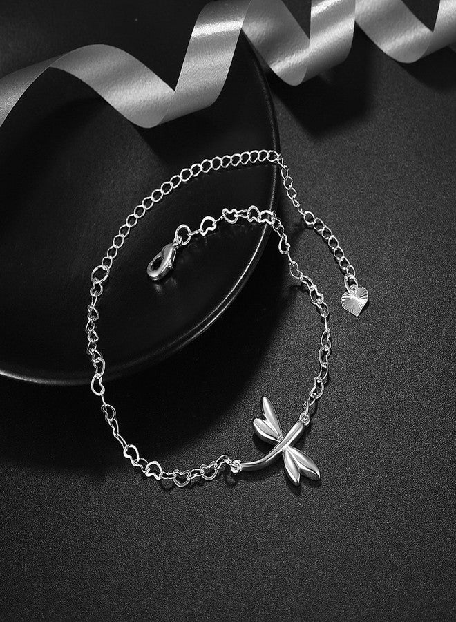 Cutesmile Fashion Jewelry 925 Sterling Silver Cute Dragonfly Heart Chain Anklet - Image 5