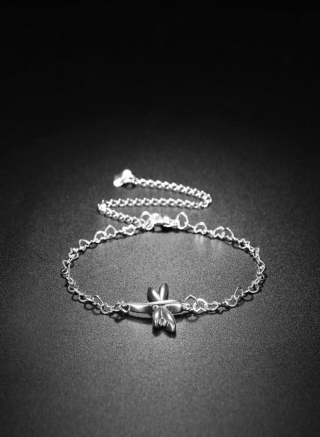 Cutesmile Fashion Jewelry 925 Sterling Silver Cute Dragonfly Heart Chain Anklet - Image 3