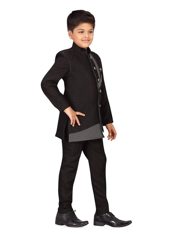AJ Dezines Kids Indo Western Sherwani Set For Boys (Black, 3-4 Years) - Image 4