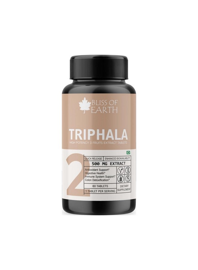 Bliss of Earth High Potency Triphala Extract Tablets 500mg With Quick Release & Enhanced Bioavailability, Digestive Health & Constipation Relief Support, 60 Tablets - Image 1