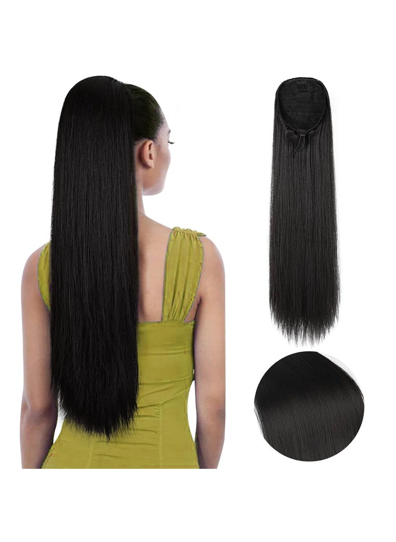 SEIKEA SEIKEA 28 Ponytail Extensions Drawstring Long Straight Fake Pony Tail Natural Soft Clip in Hair Extension Synthetic Heat Resistant Hairpiece  Black 