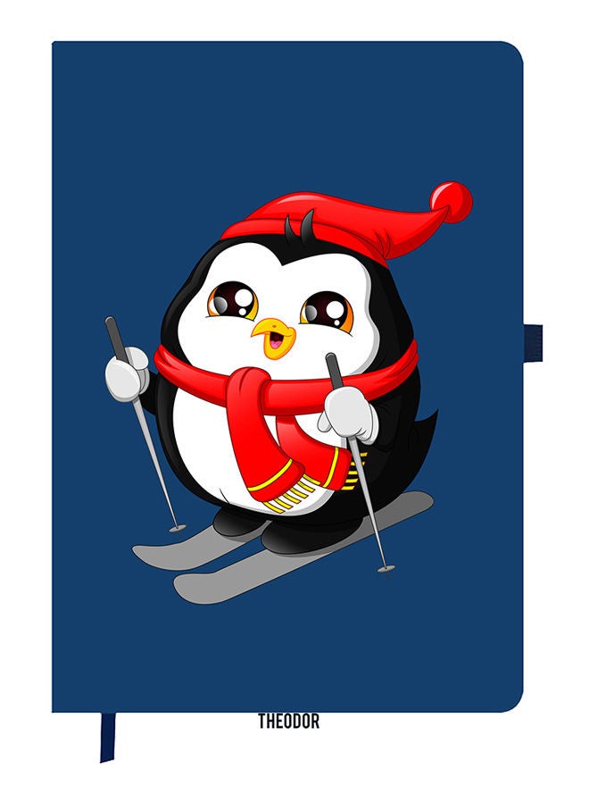 Theodor Designer A5 Thick Blue Hardcover Notebook Skiing Panda - Image 1