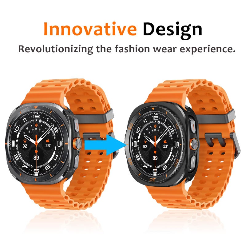 Amizee 3 in 1 Metal Case for Samsung Galaxy Watch Ultra/Ultra 2(2025) 47mm with Screen Protector, Rugged Bumper Scratch Resistant Protection Cover for Galaxy Watch 7/8 Ultra, Numeric-Black/Orange - Image 2