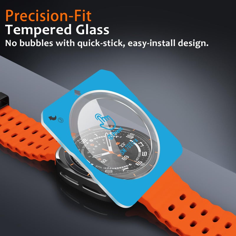 Amizee 3 in 1 Metal Case for Samsung Galaxy Watch Ultra/Ultra 2(2025) 47mm with Screen Protector, Rugged Bumper Scratch Resistant Protection Cover for Galaxy Watch 7/8 Ultra, Numeric-Black/Orange - Image 4