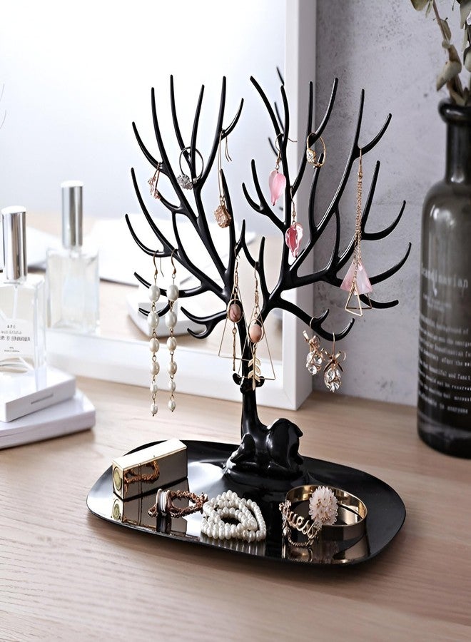 Oblivion Plastic Deer/Antlers Jewelry Holder Deer Tree | Creative Sika Deer Tree Tray Display Stand Holder (Black) - Image 1
