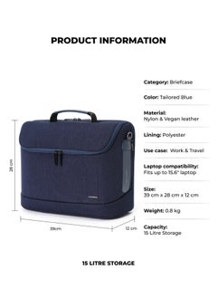 Mokobara MOKOBARA The Transit Briefcase Vegan Leather & Nylon 15L Laptop Crossbody Messenger Bag for Men & Women (Tailored Blue)  - Image 2