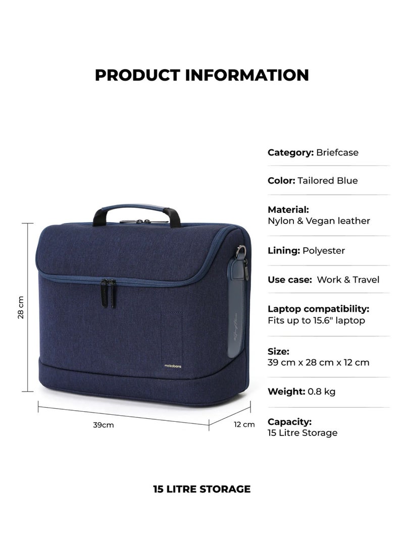 Mokobara - MOKOBARA The Transit Briefcase Vegan Leather & Nylon 15L Laptop Crossbody Messenger Bag for Men & Women (Tailored Blue) - Image 1