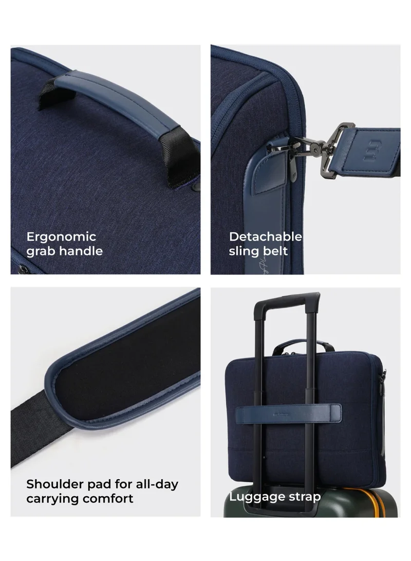 موكوبارا للتجارة ذ.م.م The Transit Briefcase Vegan Leather & Nylon 15L Laptop Crossbody Messenger Bag for Men & Women (Tailored Blue)