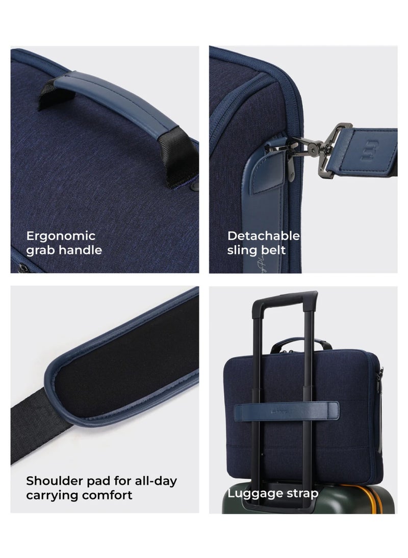Mokobara - MOKOBARA The Transit Briefcase Vegan Leather & Nylon 15L Laptop Crossbody Messenger Bag for Men & Women (Tailored Blue) - Image 1