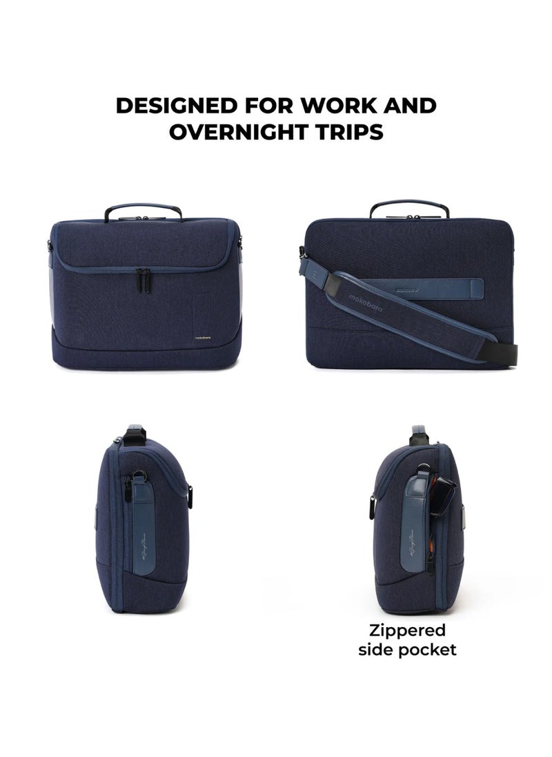 Mokobara - MOKOBARA The Transit Briefcase Vegan Leather & Nylon 15L Laptop Crossbody Messenger Bag for Men & Women (Tailored Blue) - Image 1