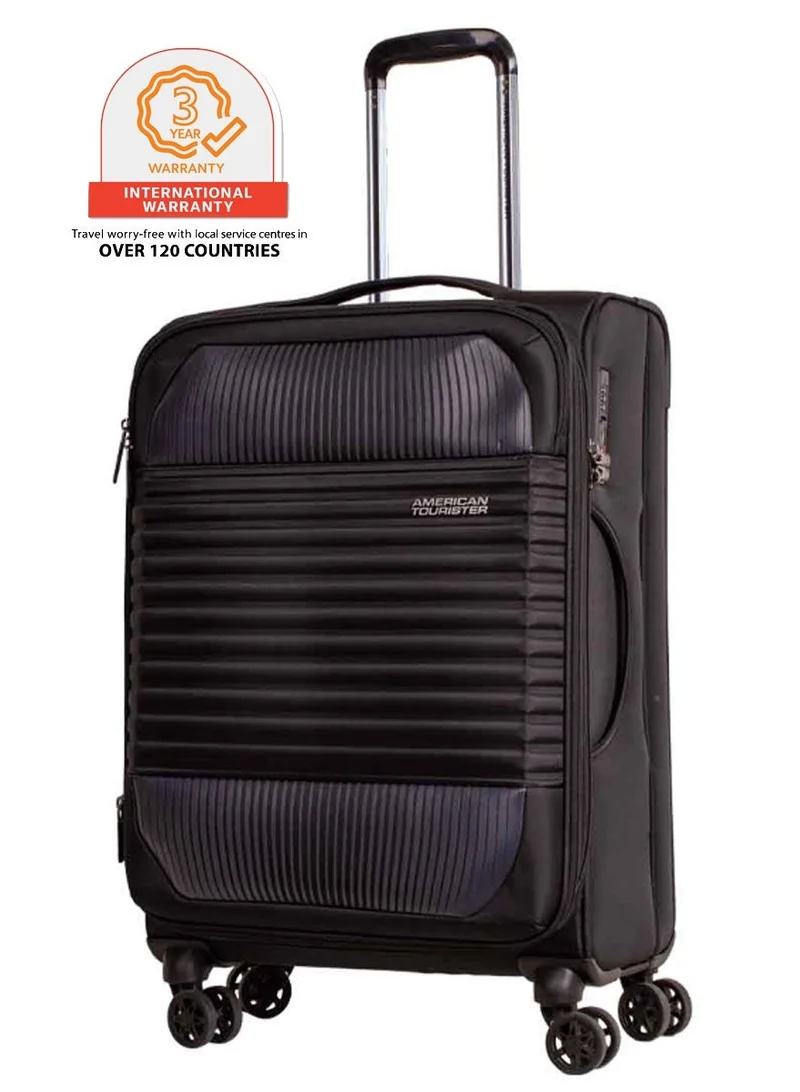 AMERICAN TOURISTER Fornax Suitcase, Check-In Size 66 cm / 24 inch, 4 Spinner Wheels, Soft Top, Polyester, Jet Black|Telescopic Handle|TSA Lock|Front Storage Compartment|Expandable - 3 Years International Warranty