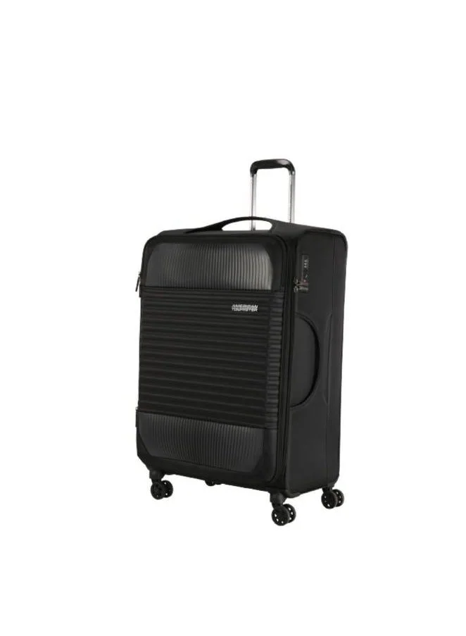 AMERICAN TOURISTER Fornax Suitcase, Check-In Size 66 cm / 24 inch, 4 Spinner Wheels, Soft Top, Polyester, Jet Black|Telescopic Handle|TSA Lock|Front Storage Compartment|Expandable - 3 Years International Warranty