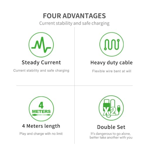 Nitho USB C Charging Cable [4 Meters, Pack of 2] Type C Charge and Play Cable for Xbox Series X/S, Playstation 5 Controllers and Devices with Type C Interfaces, USB A to USB C Charging Cables - Green - Image 4