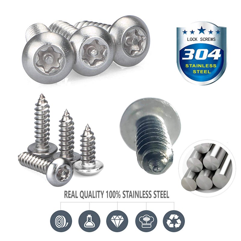 Aootf Anti Theft License Plate Screws - Stainless Steel Tamper Resistant Car Tag Frame Fasteners | Security Tapping Screws | Qty 8 - Image 2